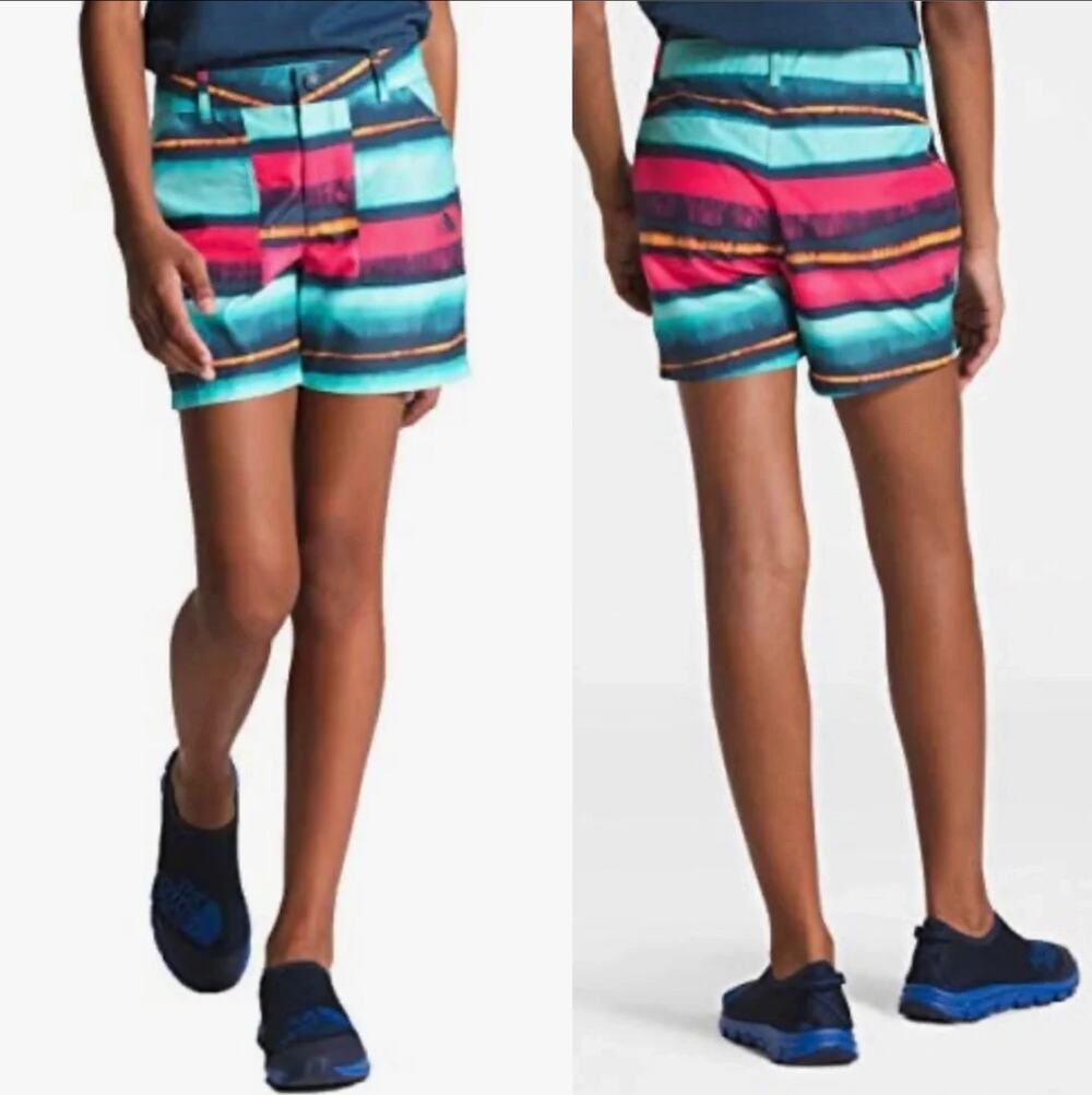 The North Face Girls Class V Shorts Small (7/8) Pink Teal Stripe Board Shorts